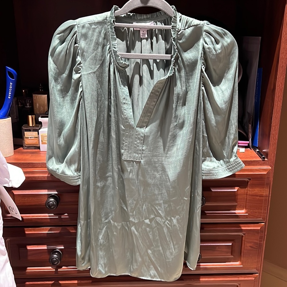Current Air Sage Green Ruffle V Neck Top